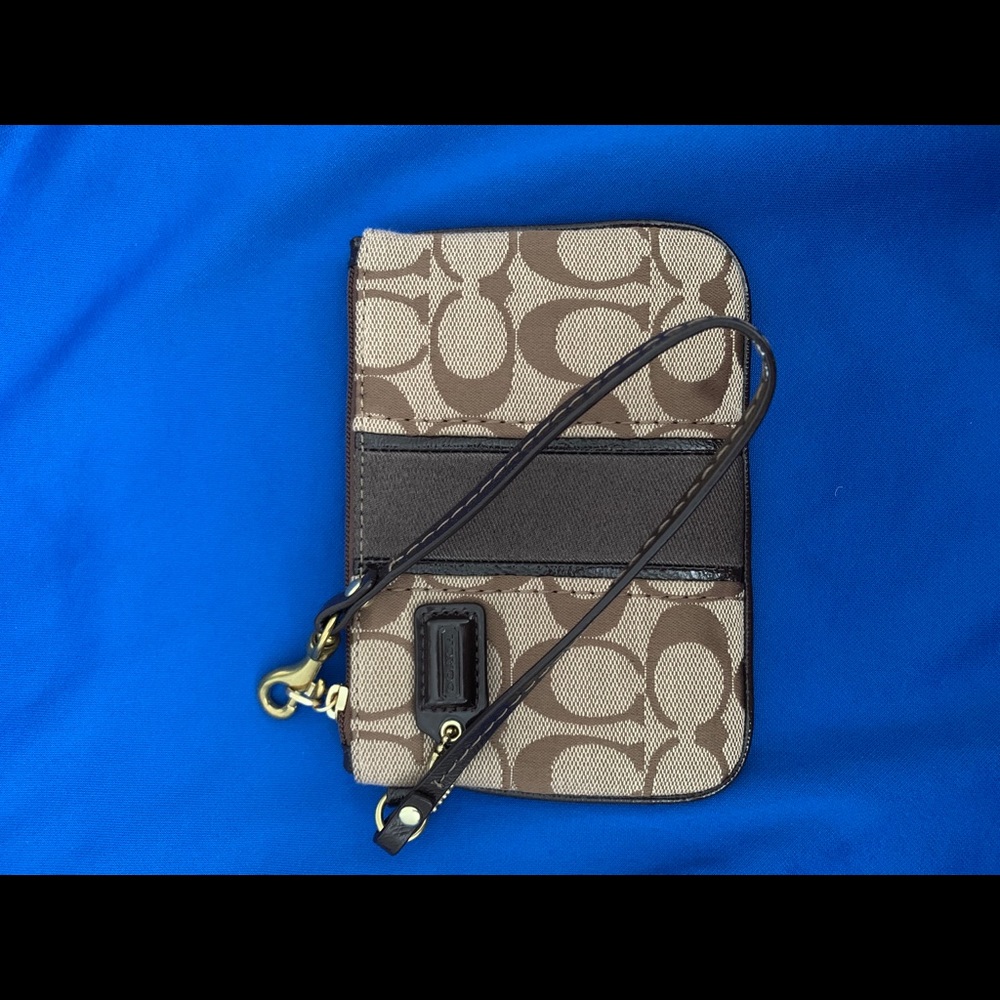 COACH beige & brown wristlet